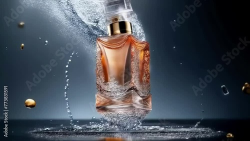 Elegant Perfume Bottle with Golden Splash