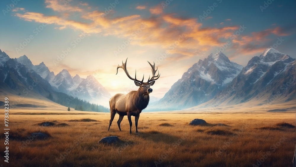 Fototapeta premium deer in the sunset