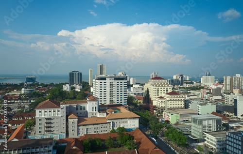 Aerial panoramic view of Penang George Town city © jamesteohart