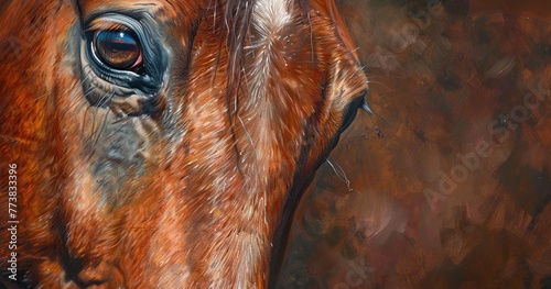 Rescued horse, gentle pat, close-up, gratitude in eyes, outdoor, serene, detailed expression. 