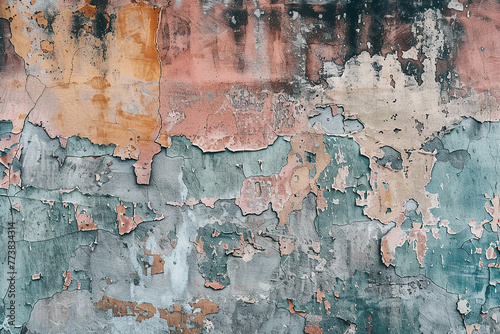 close up horizontal image of a ruined old painted concrete wall