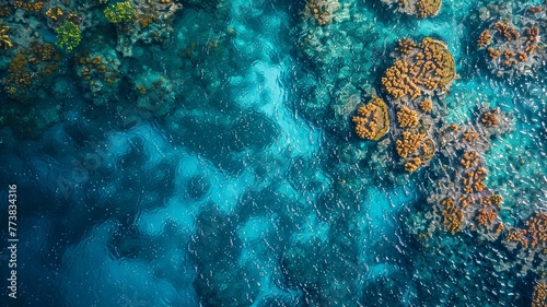 coral reef in the crystal clear sea with wonderful colors seen from a bird's eye view, generated by AI © Sndor