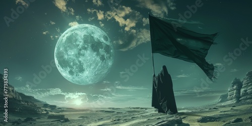 saudi arabia flag halloween witch on the moon photo
