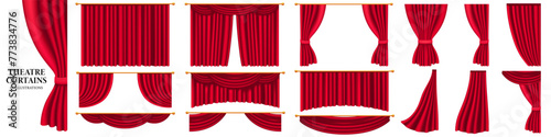 Theatre curtains frame. Theatre curtains set. Realistic style.