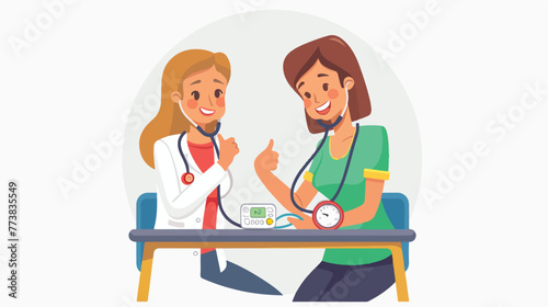 Woman checking blood pressure with digital blood pressure