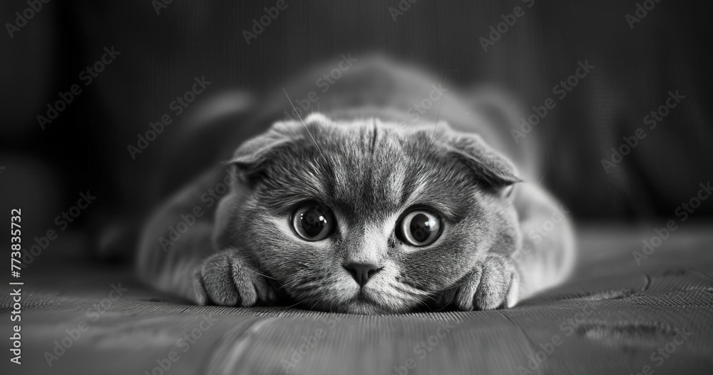 Naklejka premium Scottish Fold, ears folded, face round and sweet. 