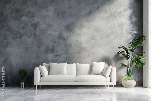 modern minimalist living room, trendy gray wall color, interior design, color palette