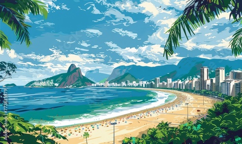 illustration of Copacabana Beach, Generative AI photo