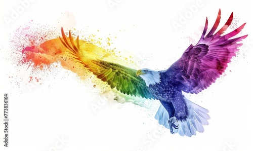 Eagle colorful rainbow white background, Generative AI