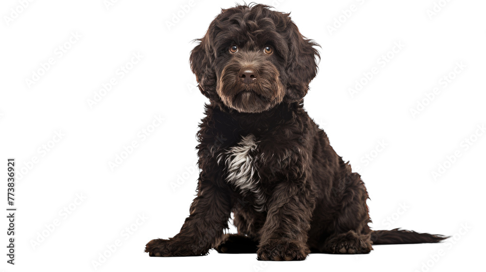 A black dog is sitting down and looking directly at the camera with a curious expression A black dog is sitting down and looking directly at the camera with a curious expression