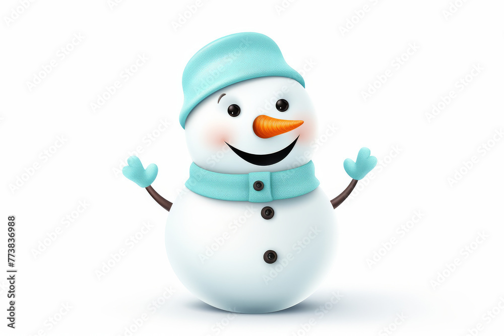 A happy snowman character with a carrot nose appears welcoming and joyful, perfect for winter themes A happy snowman character with a carrot nose appears welcoming and joyful, perfect for winter themes