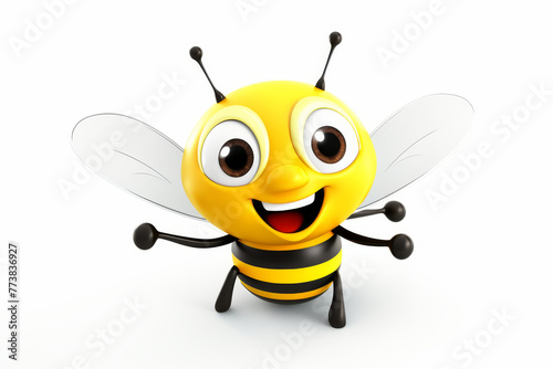 The image shows a happy, cute, and lively bee character with big eyes and a friendly smile, designed in vibrant 3D graphics © Tixel