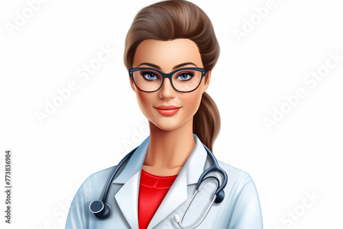 A 3D illustration of a professional female doctor in glasses and a lab coat © Tixel