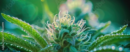 Lush cannabis inflorescences, close up photo, professional photo