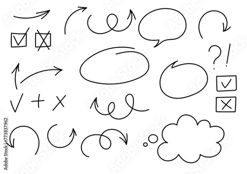 Arrows Cursor Speech Comic Balloon. Pointers and arrows for graphs and presentations. Design elements in vector isolated on white background