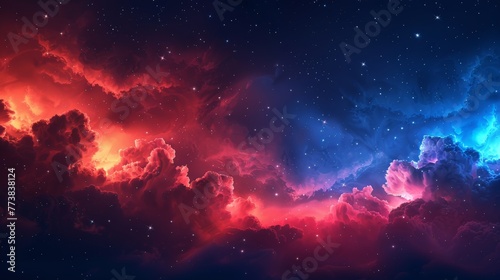 a red and blue cloudy sky background with stars  Generative AI