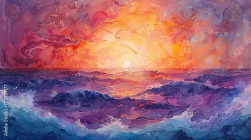 an original watercolor painting of the sunset, Generative AI