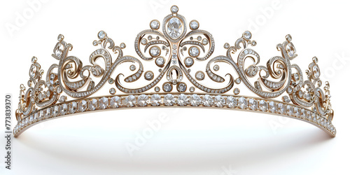 white gold tiara with diamond isolated on white background. generative ai 