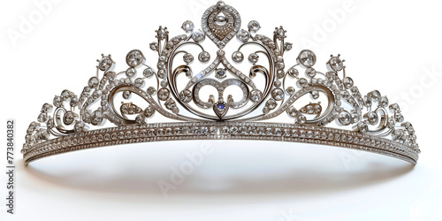 white gold tiara with diamond isolated on white background. generative ai 