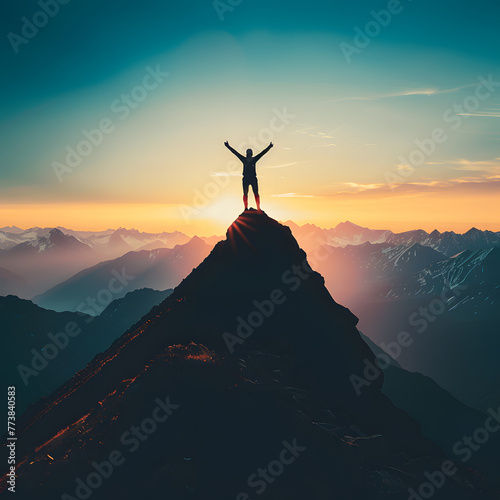 man on top of the mountain reaching his objective 