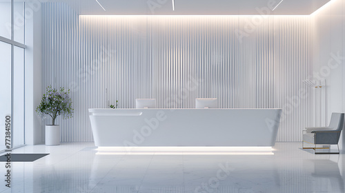 Modern simple design of white reception desk in the office	
