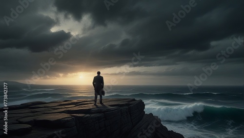 silhouette of a man standing on the beach