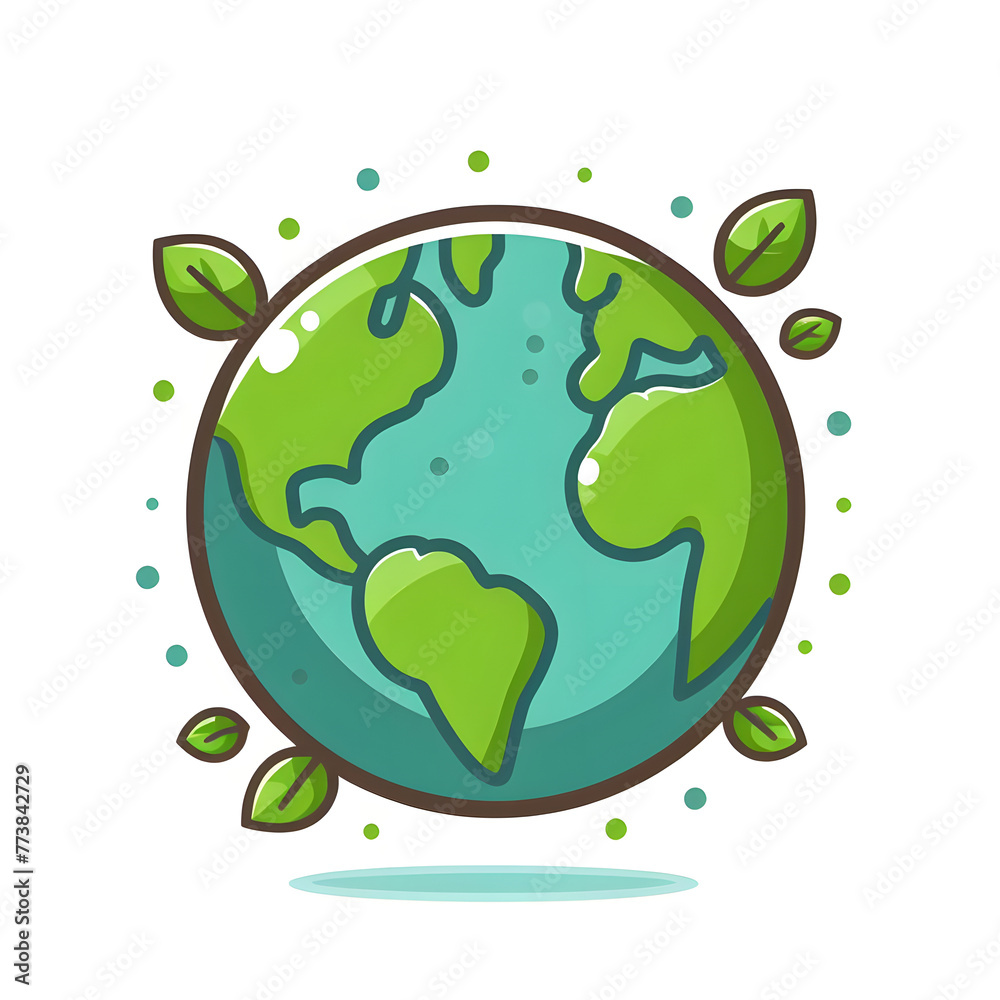 Earth with leaves, isolated on a white background, flat vector illustration, Earth Day Earth with leaves, isolated on a white background, flat vector illustration, Earth Day