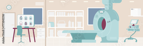 Vector illustration of a scene in an MRI room with medical MRI equipment