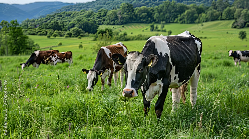 The cows grazed peacefully in the lush green pasture, their contented expressions reflecting a life of tranquility The cows grazed peacefully in the lush green pasture, their contented expressions reflecting a life of tranquility