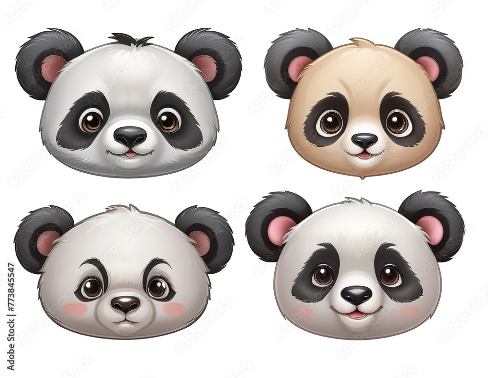 Cute panda bear face baby adorable animal logo set  vector illustration. png  isolated background