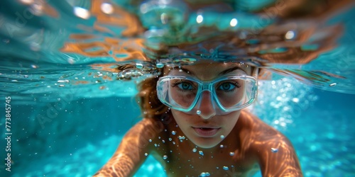 Female swimmer at the swimming pool.Underwater photo. © Павел Озарчук