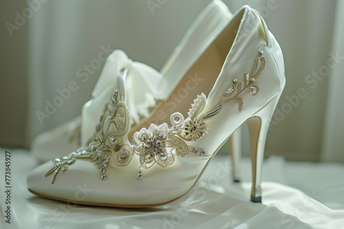 Elegant White High Heeled Shoes on Table