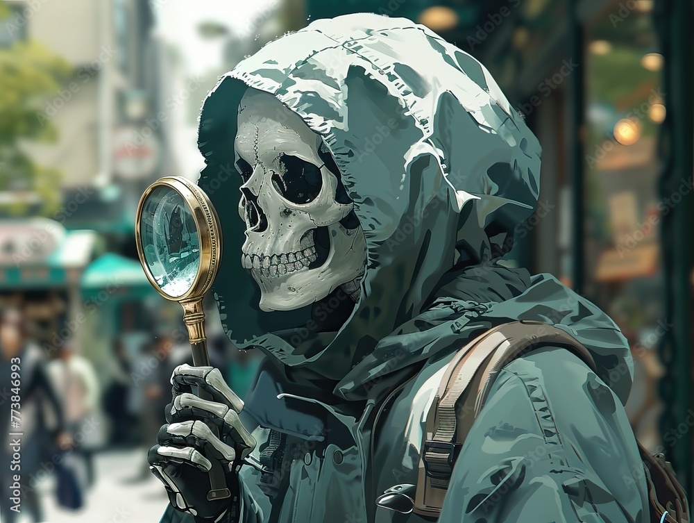 Skeleton with a magnifying glass anime aesthetic Skeleton with a magnifying glass anime aesthetic