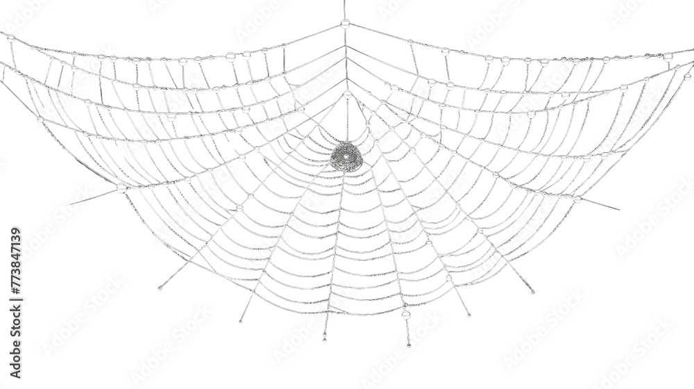 Fototapeta premium Intricate spider web delicately drawn on a white background