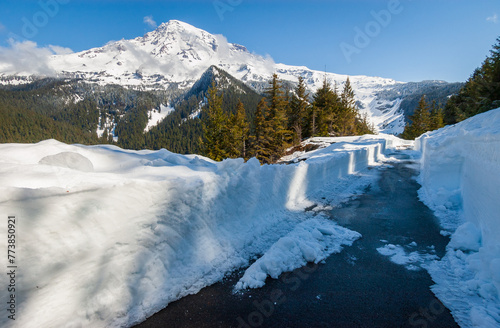 Winter View of Snow Covered Rainier Mount Rainier National in Washington State © Zack Frank