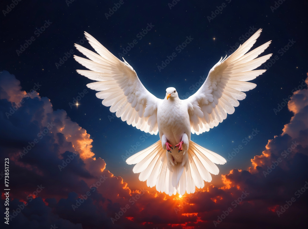 Fototapeta premium A white pigeon landing