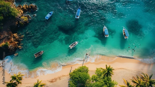 Group of Boats Floating on Blue Ocean