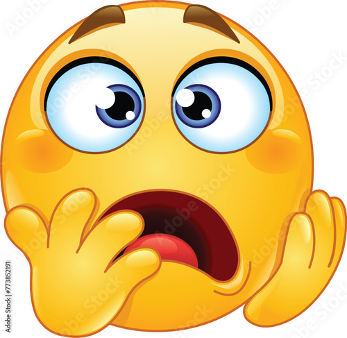 Shocked and worried emoji emoticon covers part of its face with hands