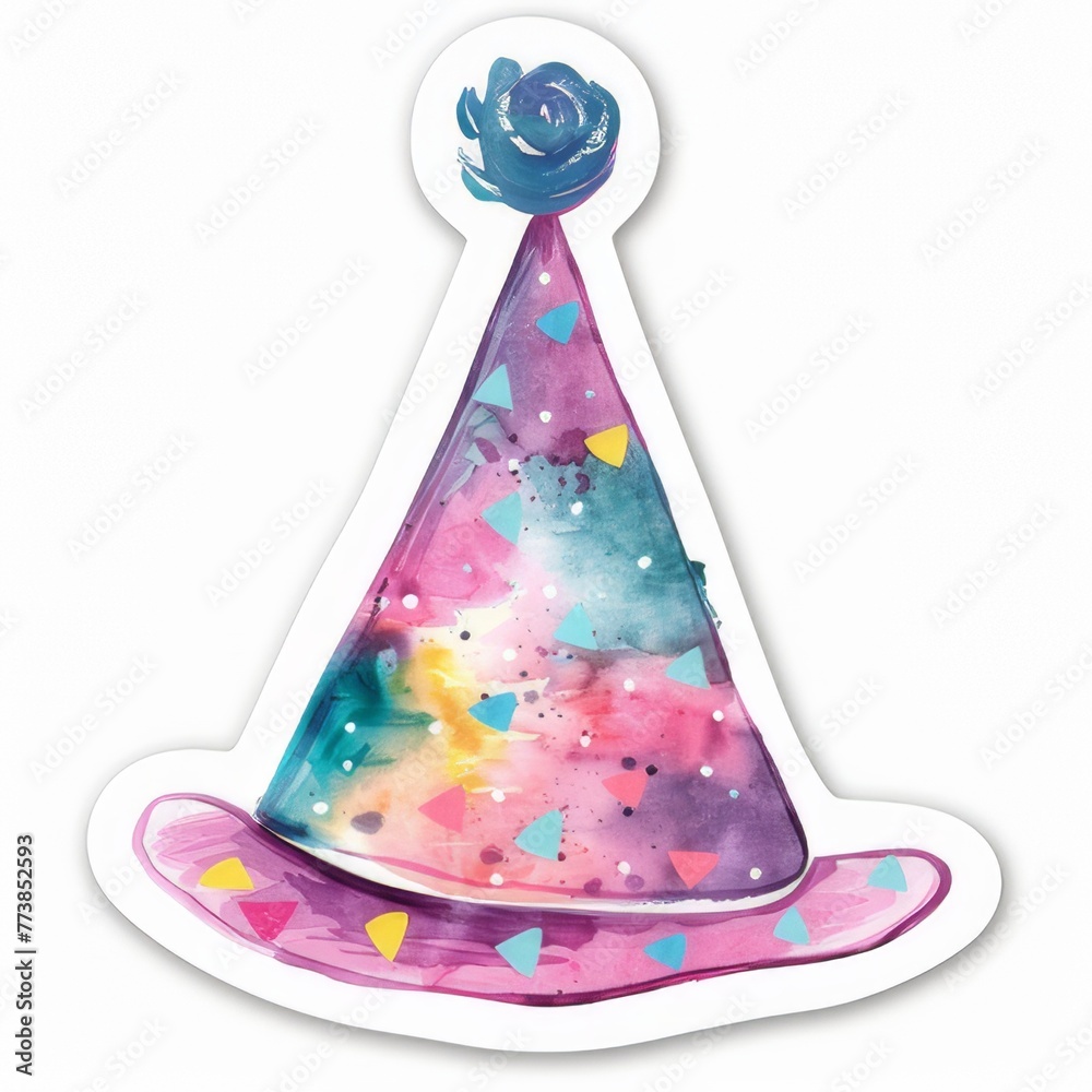 Happy birthday party hat style stickers on a white background