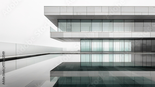 A minimalist shot of a modern building with reflections in the glass windows