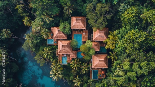 Aerial View of Resort Surrounded by Trees