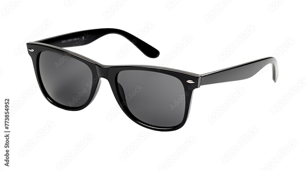 A pair of stylish sunglasses placed on a pristine white background A pair of stylish sunglasses placed on a pristine white background