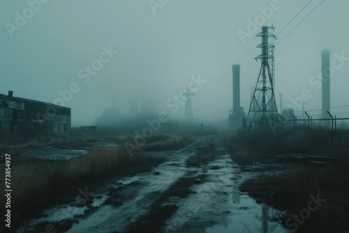 moody weather in strange surroundings, wasteland with industrial aesthetics touch
