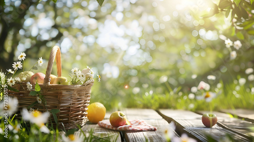 picnic basket on the grass , generative ai