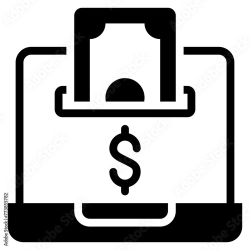 withdraw online banking laptop internet cyber solid glyph