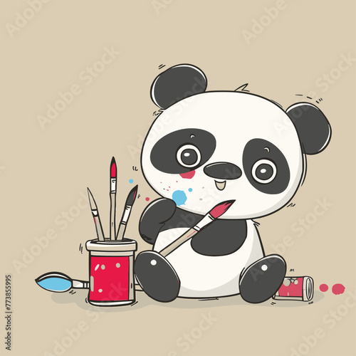 Panda Painting vector illustration, art cute charactor design