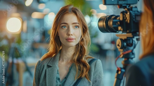 Woman Sitting in Front of Camera © olegganko