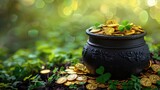 Pot of Gold Coins With Shamrock Sprouting