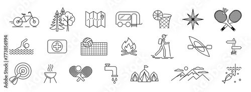 Camping icons set. Tourism, sports, active recreation. Vector