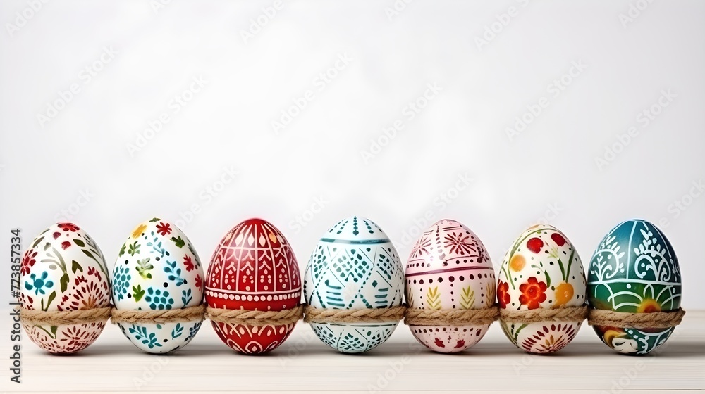 Colorful eggs with copyspace on white background. Easter egg concept, Spring holiday Colorful eggs with copyspace on white background. Easter egg concept, Spring holiday